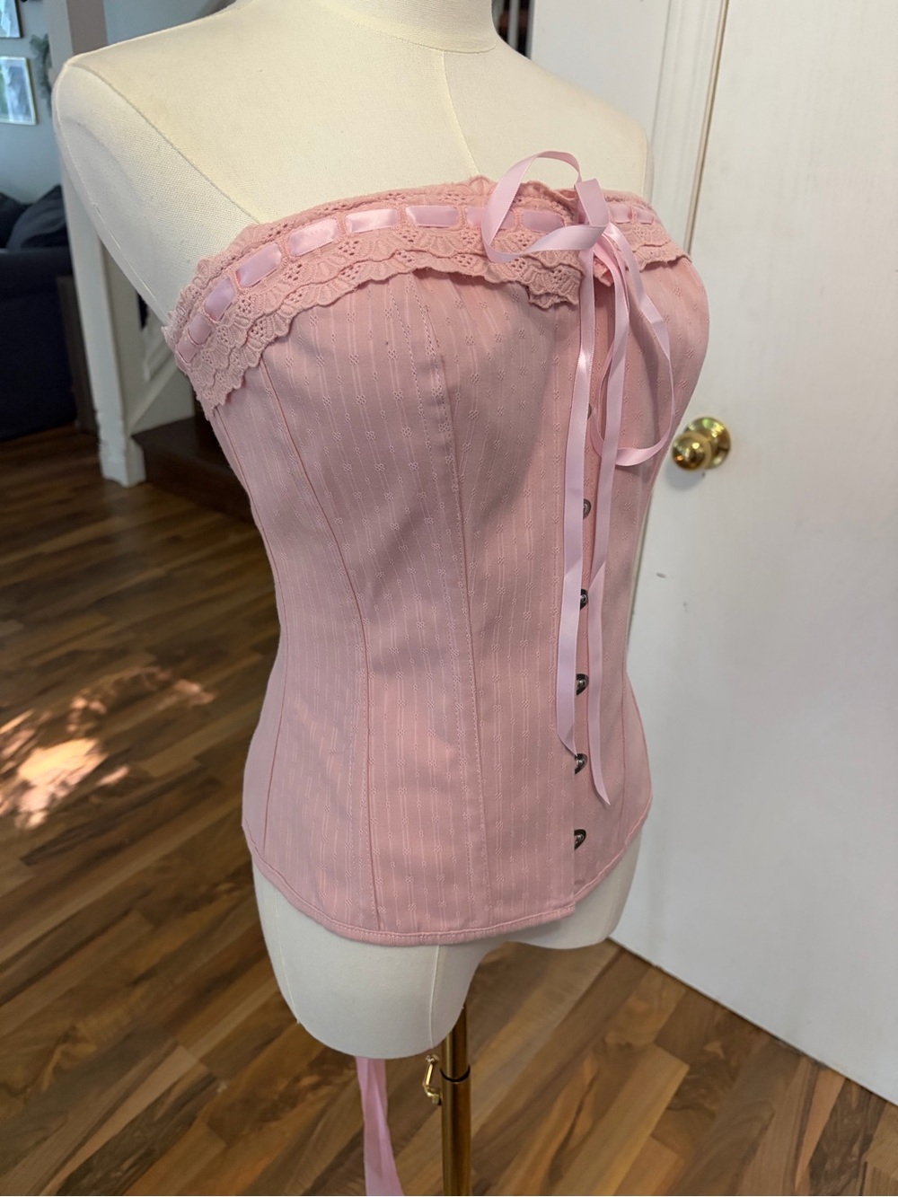 Rose Blush Pink Pointelle / Eyelet Lace Trim Corset, 14, NWT